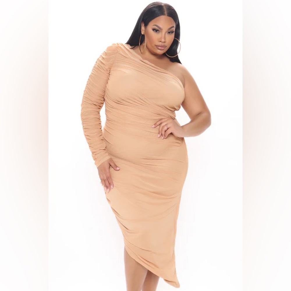 Fashion Nova Beige Gathered Dress